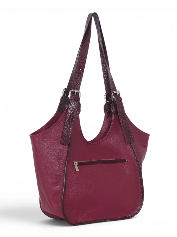 Włoska Torebka Skórzana Vera Pelle – Dwukomorowy Shopper | Skóra Naturalna | Burgund