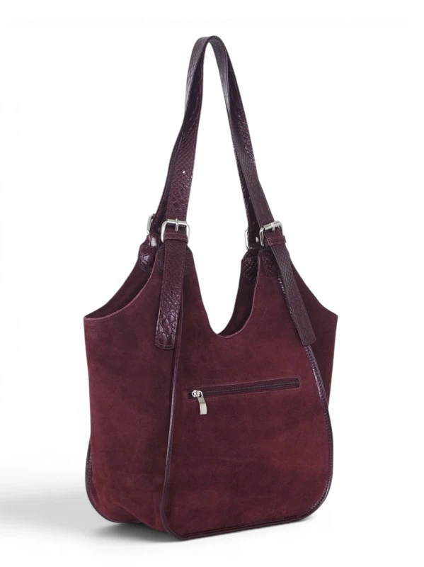 Włoska Torebka Skórzana Vera Pelle – Zamszowy Shopper z Wężowym Motywem | Burgund