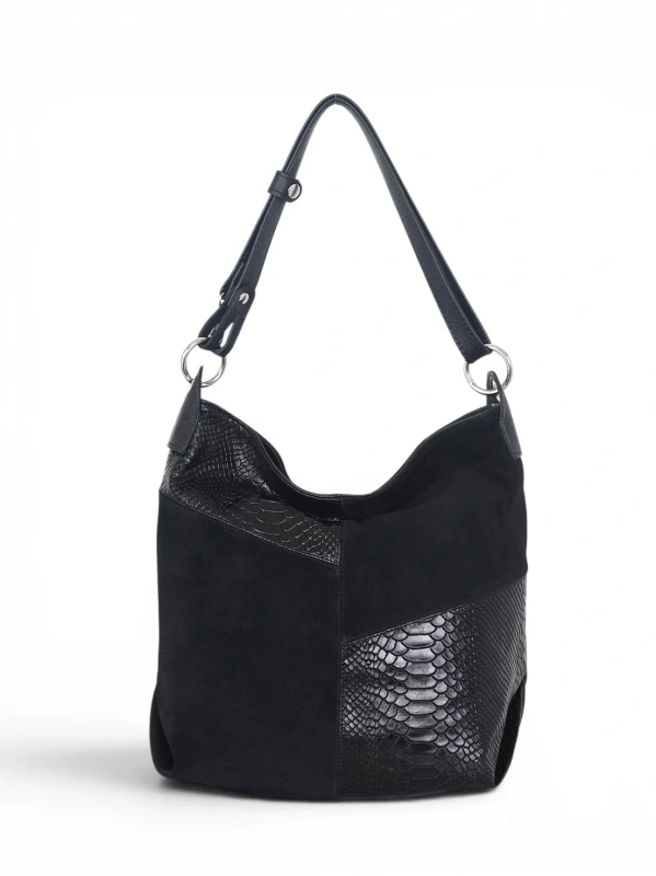 Włoska Torebka Worek Vera Pelle – Skórzany Hobo Bag | Zamsz i Skóra Naturalna