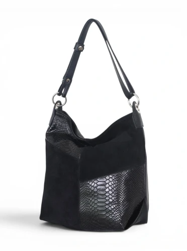 Włoska Torebka Worek Vera Pelle – Skórzany Hobo Bag | Zamsz i Skóra Naturalna