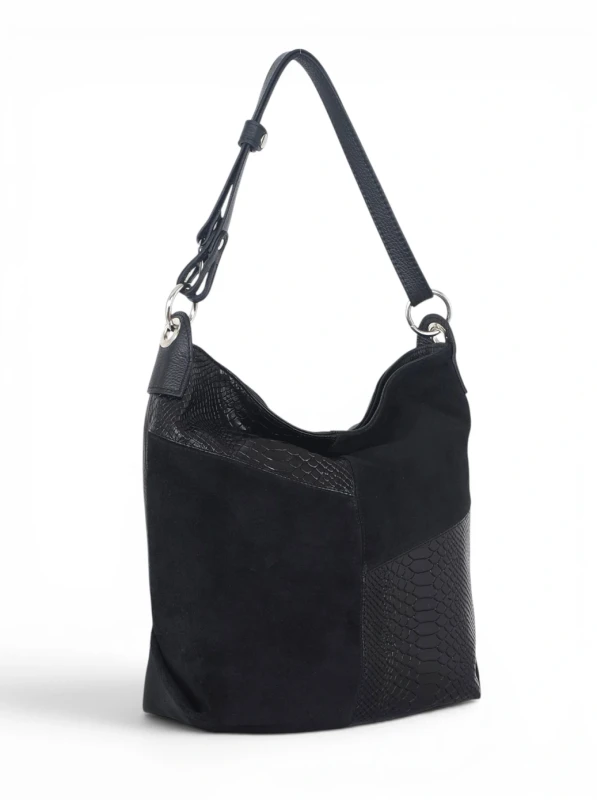 Włoska Torebka Worek Vera Pelle – Skórzany Hobo Bag | Zamsz i Skóra Naturalna