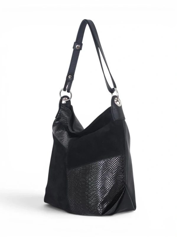Włoska Torebka Worek Vera Pelle – Skórzany Hobo Bag | Zamsz i Skóra Naturalna
