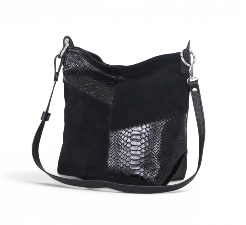 Włoska Torebka Worek Vera Pelle – Skórzany Hobo Bag | Zamsz i Skóra Naturalna