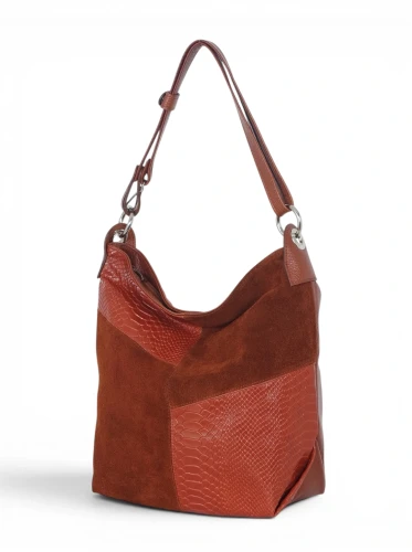 Włoska Torebka Worek Vera Pelle – Skórzany Hobo Bag | Zamsz i Skóra Naturalna | Brąz