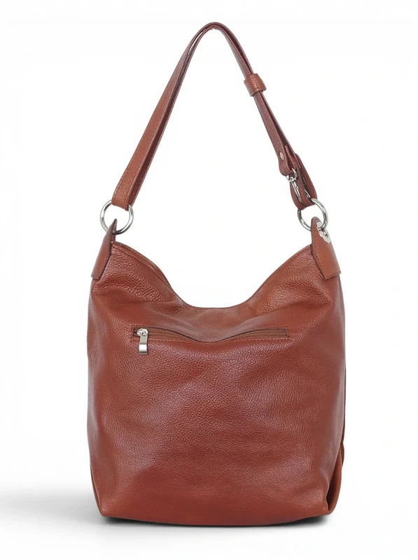 Włoska Torebka Worek Vera Pelle – Skórzany Hobo Bag | Zamsz i Skóra Naturalna | Brąz