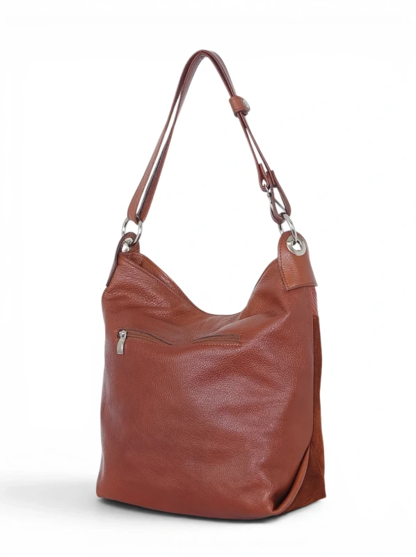 Włoska Torebka Worek Vera Pelle – Skórzany Hobo Bag | Zamsz i Skóra Naturalna | Brąz
