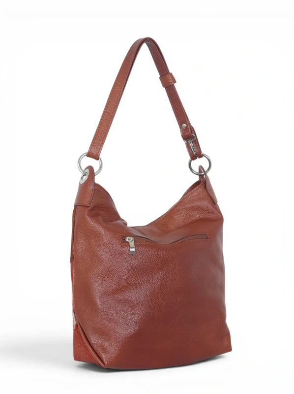 Włoska Torebka Worek Vera Pelle – Skórzany Hobo Bag | Zamsz i Skóra Naturalna | Brąz