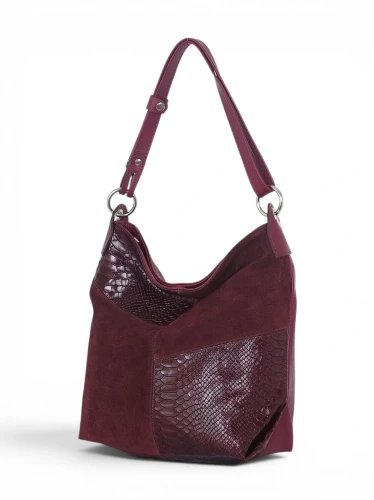 Włoska Torebka Worek Vera Pelle – Skórzany Hobo Bag | Zamsz i Skóra Naturalna | Burgund
