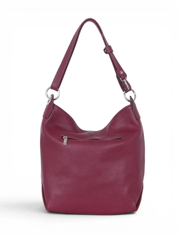 Włoska Torebka Worek Vera Pelle – Skórzany Hobo Bag | Zamsz i Skóra Naturalna | Burgund