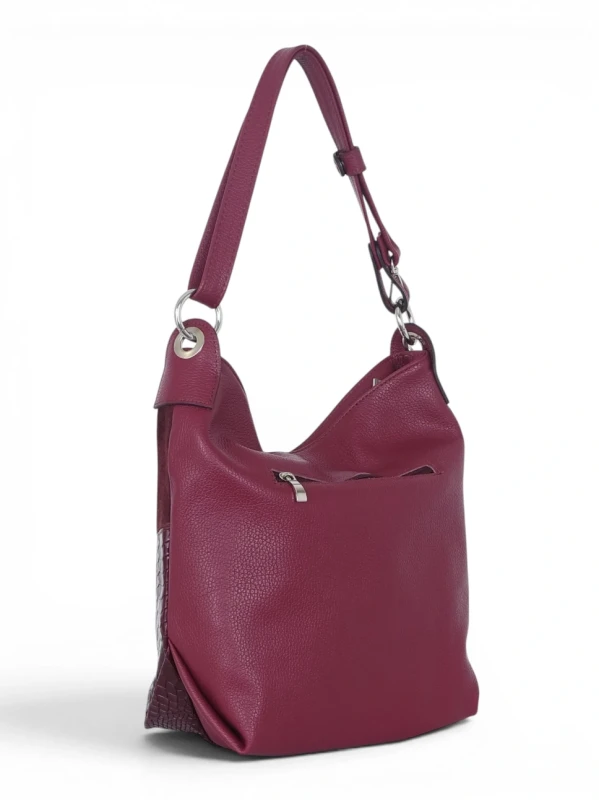 Włoska Torebka Worek Vera Pelle – Skórzany Hobo Bag | Zamsz i Skóra Naturalna | Burgund