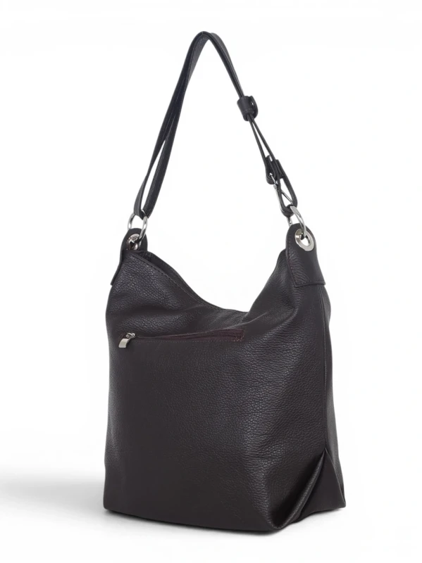 Włoska Torebka Worek Vera Pelle z Frędzlem – Skórzany Hobo Bag | Made in Italy | Czekolada