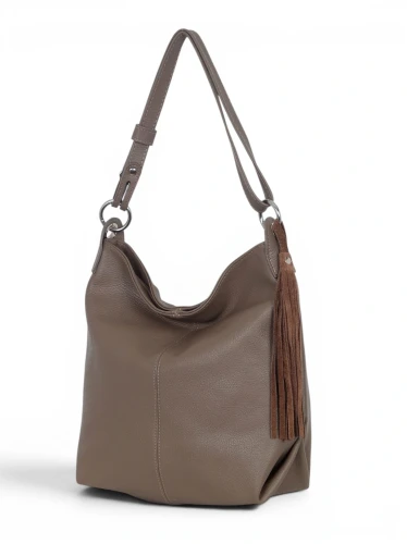 Włoska Torebka Worek Vera Pelle z Frędzlem – Skórzany Hobo Bag | Made in Italy | Taupe