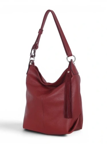 Włoska Torebka Worek Vera Pelle z Frędzlem – Skórzany Hobo Bag | Made in Italy | Bordo