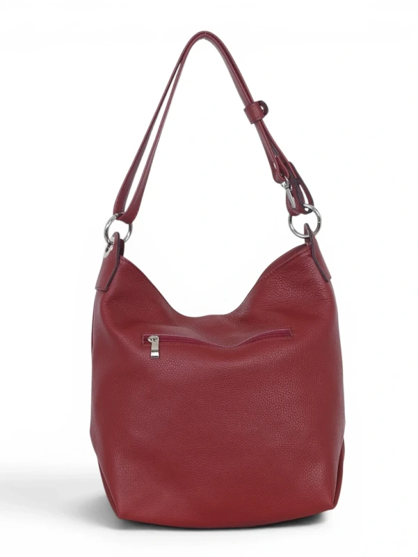 Włoska Torebka Worek Vera Pelle z Frędzlem – Skórzany Hobo Bag | Made in Italy | Bordo