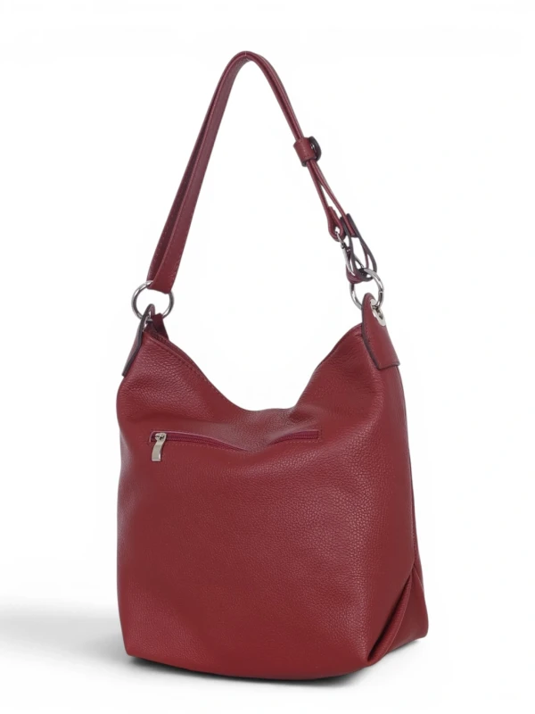 Włoska Torebka Worek Vera Pelle z Frędzlem – Skórzany Hobo Bag | Made in Italy | Bordo
