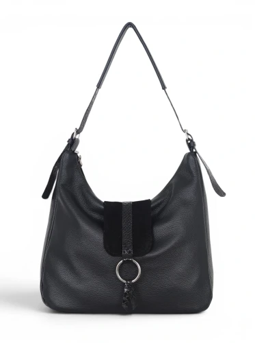 Włoska Torebka Worek Vera Pelle – Skórzany Hobo Bag | Zamsz i Skóra Naturalna | Czarna