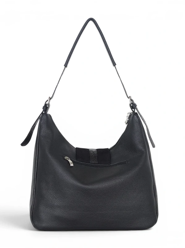 Włoska Torebka Worek Vera Pelle – Skórzany Hobo Bag | Zamsz i Skóra Naturalna | Czarna