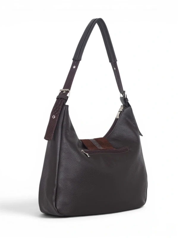 Włoska Torebka Worek Vera Pelle – Skórzany Hobo Bag | Zamsz i Skóra Naturalna | Czekoladowy brąz