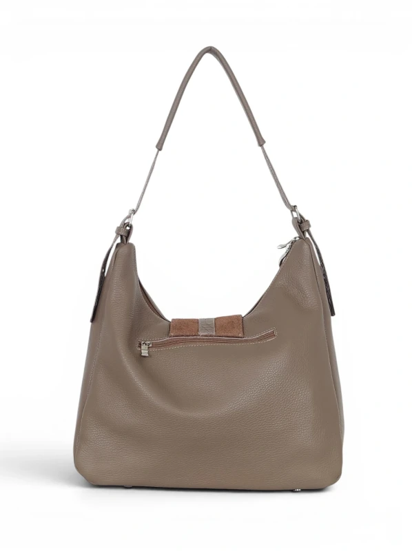 Włoska Torebka Worek Vera Pelle – Skórzany Hobo Bag | Zamsz i Skóra Naturalna | Taupe