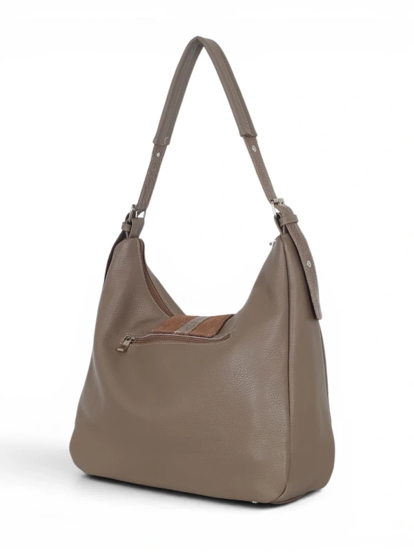 Włoska Torebka Worek Vera Pelle – Skórzany Hobo Bag | Zamsz i Skóra Naturalna | Taupe