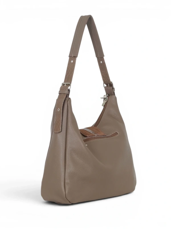 Włoska Torebka Worek Vera Pelle – Skórzany Hobo Bag | Zamsz i Skóra Naturalna | Taupe