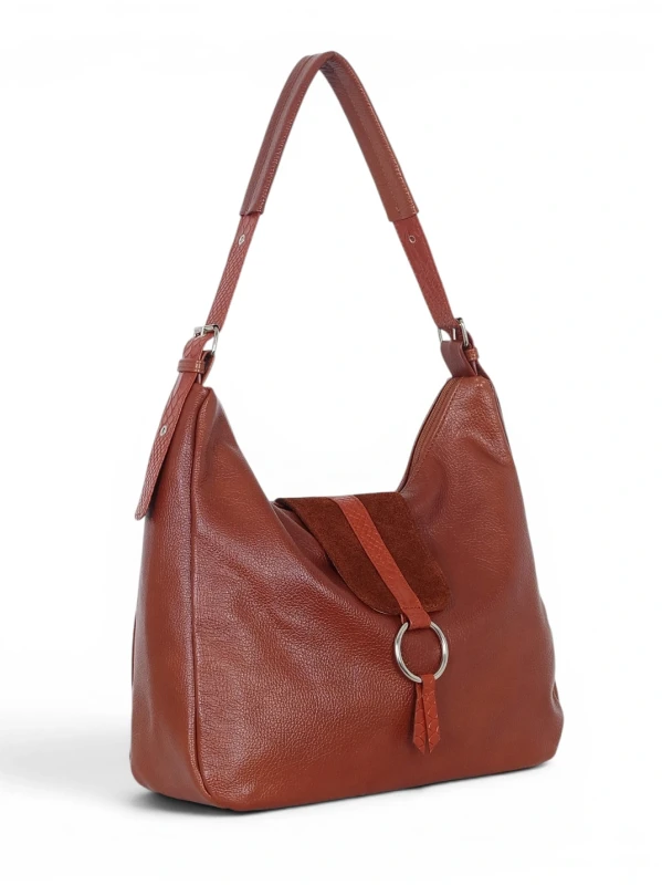 Włoska Torebka Worek Vera Pelle – Skórzany Hobo Bag | Zamsz i Skóra Naturalna | Brąz cieniowany