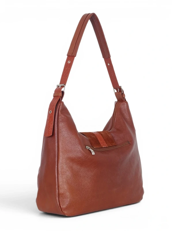 Włoska Torebka Worek Vera Pelle – Skórzany Hobo Bag | Zamsz i Skóra Naturalna | Brąz cieniowany