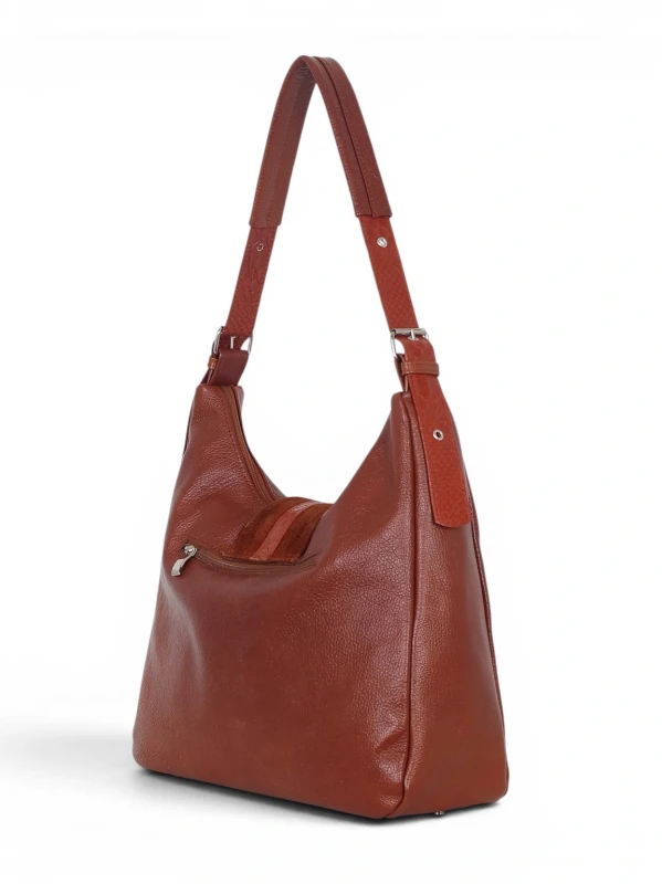 Włoska Torebka Worek Vera Pelle – Skórzany Hobo Bag | Zamsz i Skóra Naturalna | Brąz cieniowany