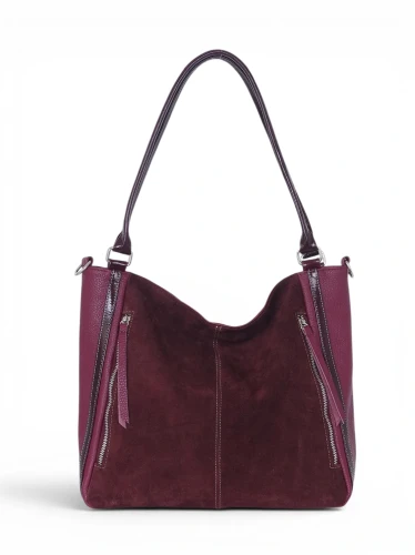 Włoska Torebka Skórzana A4 Vera Pelle – Zamszowy Shopper Bag | Skóra Naturalna | Długi pasek | Burgund