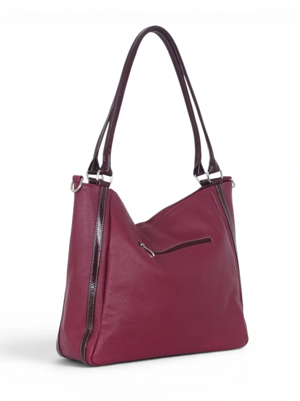 Włoska Torebka Skórzana A4 Vera Pelle – Zamszowy Shopper Bag | Skóra Naturalna | Długi pasek | Burgund