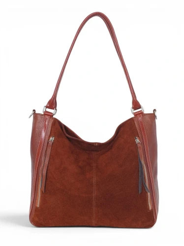 Włoska Torebka Skórzana A4 Vera Pelle – Zamszowy Shopper Bag | Skóra Naturalna | Długi pasek | Brąz cieniowany