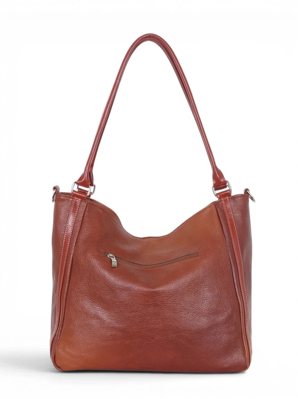 Włoska Torebka Skórzana A4 Vera Pelle – Zamszowy Shopper Bag | Skóra Naturalna | Długi pasek | Brąz cieniowany