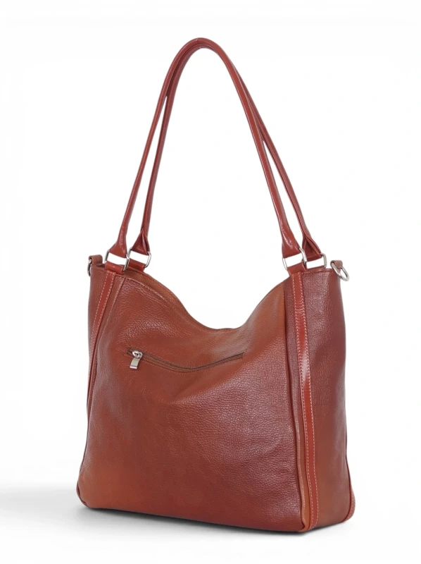 Włoska Torebka Skórzana A4 Vera Pelle – Zamszowy Shopper Bag | Skóra Naturalna | Długi pasek | Brąz cieniowany