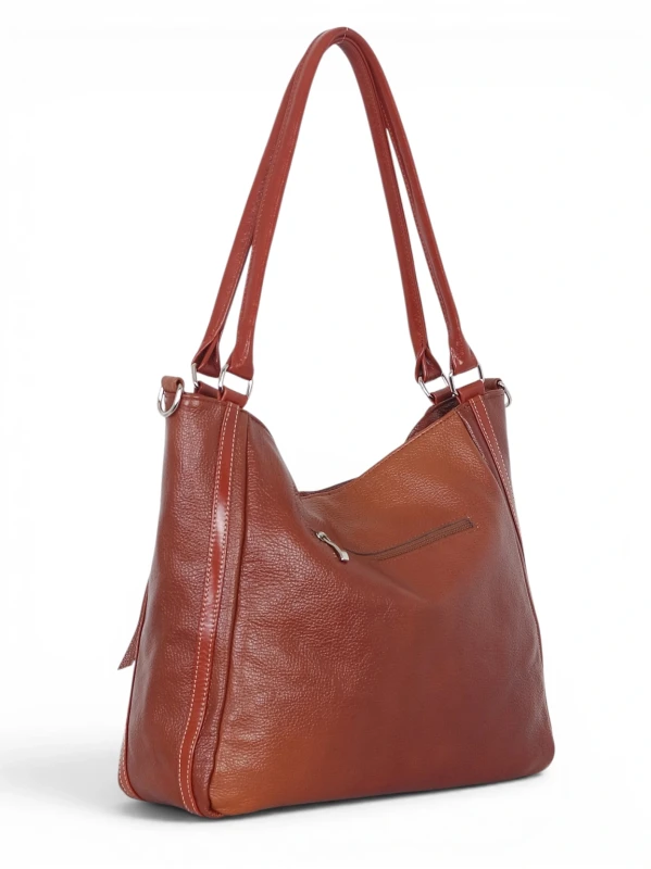 Włoska Torebka Skórzana A4 Vera Pelle – Zamszowy Shopper Bag | Skóra Naturalna | Długi pasek | Brąz cieniowany