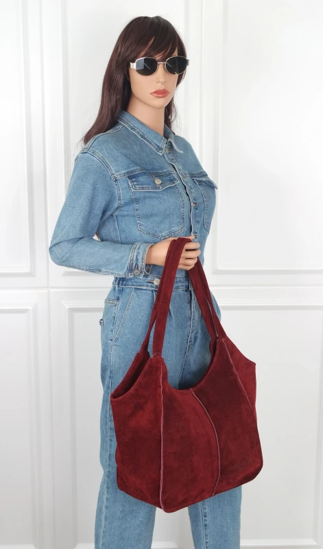 Duża torebka zamszowa Vera Pelle – shopper z naturalnego włoskiego zamszu A4