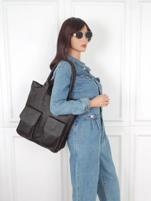 SAM_2194.webpVERA PELLE Włoska skórzana torebka shopper Skóra Czekoladowy brąz