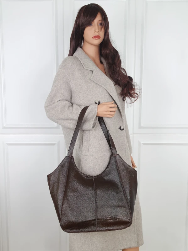 VERA PELLE Włoska skórzana torebka shopper Skóra naturalna