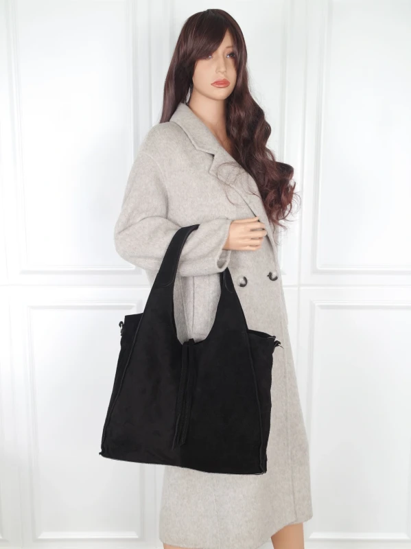 Torebka zamszowa Vera Pelle – duża torba shopper z naturalnego włoskiego zamszu