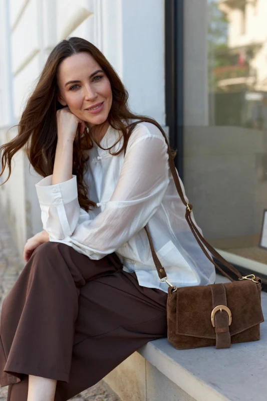 Włoska Torebka Listonoszka Zamszowa Vera Pelle – Zgrabna Torba na Ramię | Zamsz Naturalny | Made in Italy