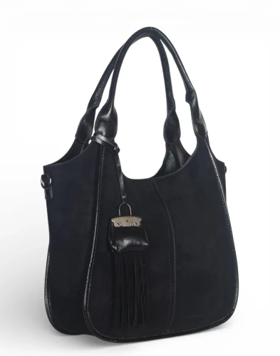 Maria C. Italy – elegancka czarna torebka damska A4 zamszowa shopper bag na ramię