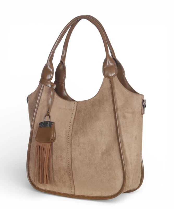 Maria C. Italy – elegancka torebka damska A4 zamszowa shopper bag na ramię