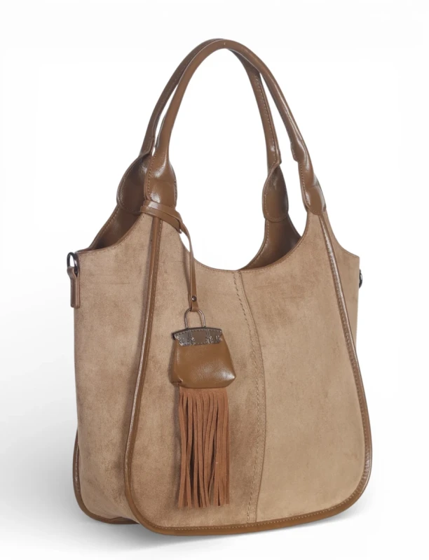 Maria C. Italy – elegancka torebka damska A4 zamszowa shopper bag na ramię