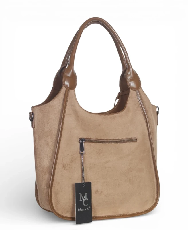 Maria C. Italy – elegancka torebka damska A4 zamszowa shopper bag na ramię