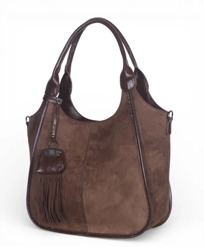 Maria C. Italy – elegancka torebka damska A4 zamszowa shopper bag na ramię