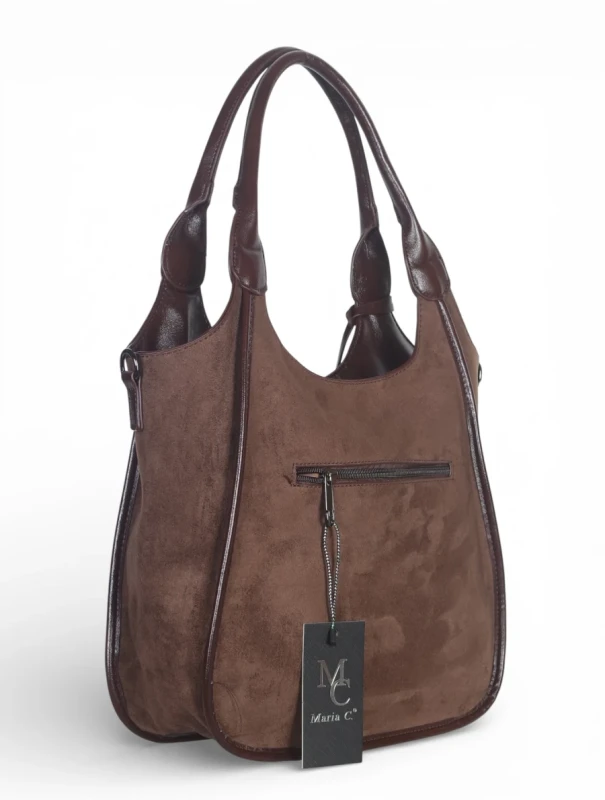 Maria C. Italy – elegancka torebka damska A4 zamszowa shopper bag na ramię