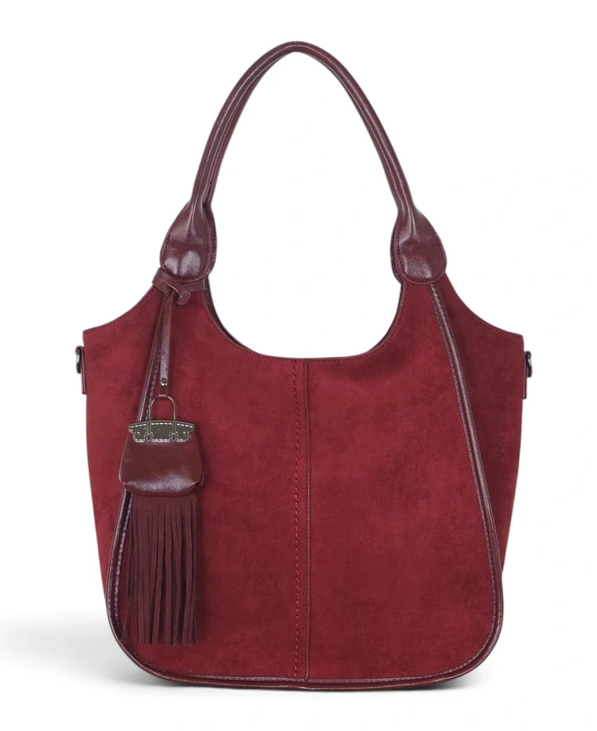 Maria C. Italy – elegancka bordowa torebka damska A4 zamszowa shopper bag na ramię