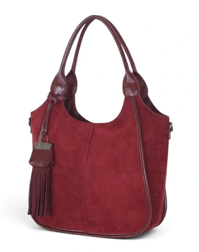 Maria C. Italy – elegancka bordowa torebka damska A4 zamszowa shopper bag na ramię