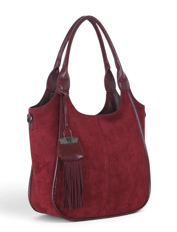 Maria C. Italy – elegancka bordowa torebka damska A4 zamszowa shopper bag na ramię