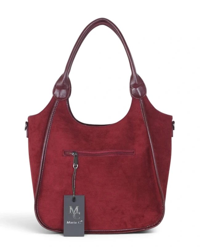 Maria C. Italy – elegancka bordowa torebka damska A4 zamszowa shopper bag na ramię