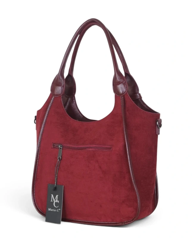 Maria C. Italy – elegancka bordowa torebka damska A4 zamszowa shopper bag na ramię